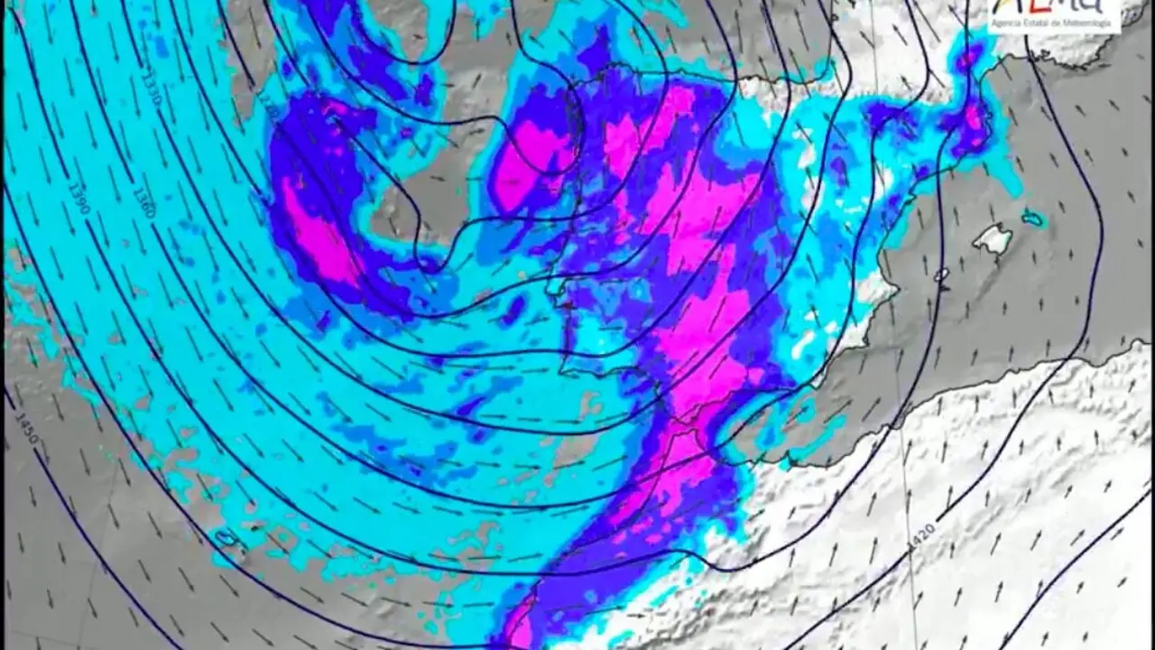 Pronóstico de la Aemet con la borrasca Jana. Imagen de la Aemet. 