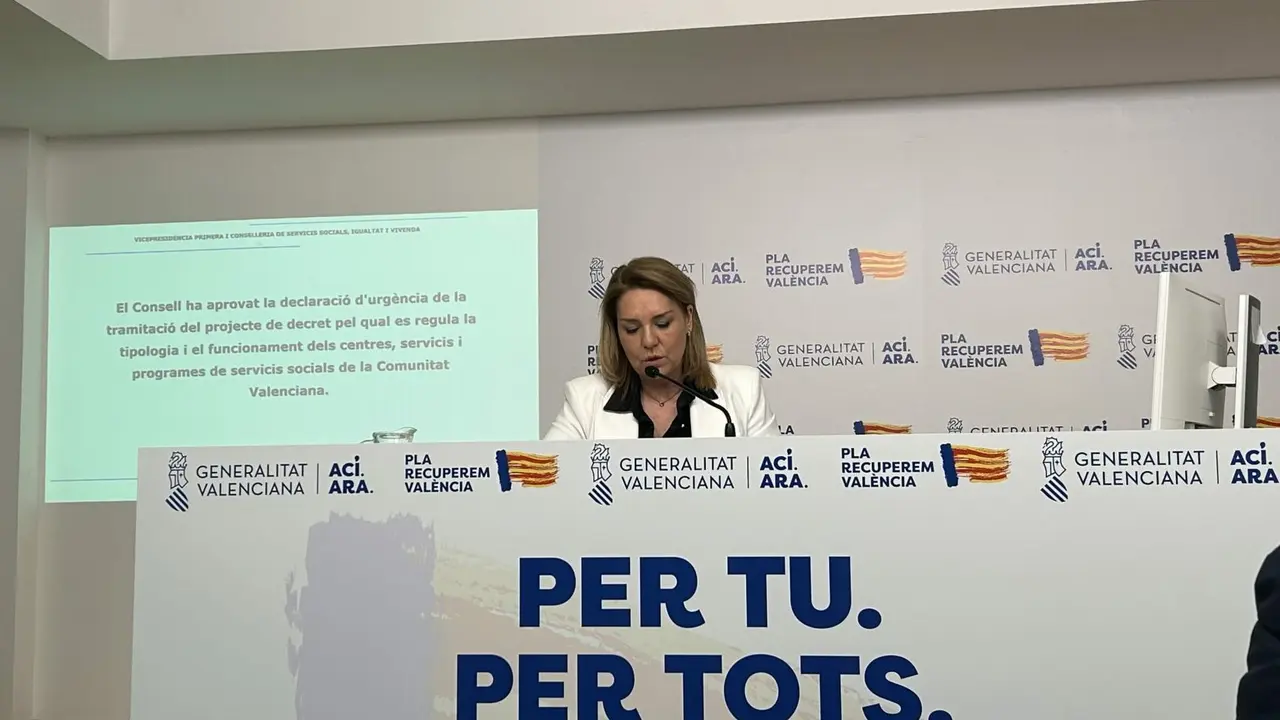 La vicepresidenta primera y portavoz, Susana Camarero, en la rueda de prensa posterior a la reunión del Consell