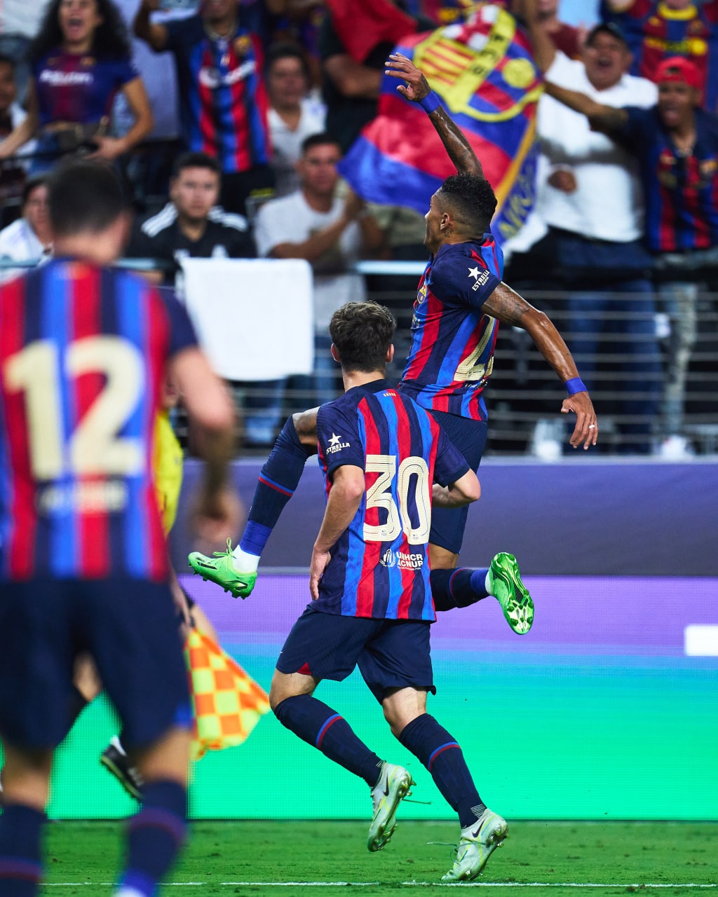 El jugador del FC Barcelona,Raphinha, celebrando el gol ante el Real Madrid en Las Vegas El jugador del FC Barcelona,Raphinha, celebrando el gol ante el Real Madrid en Las Vegas