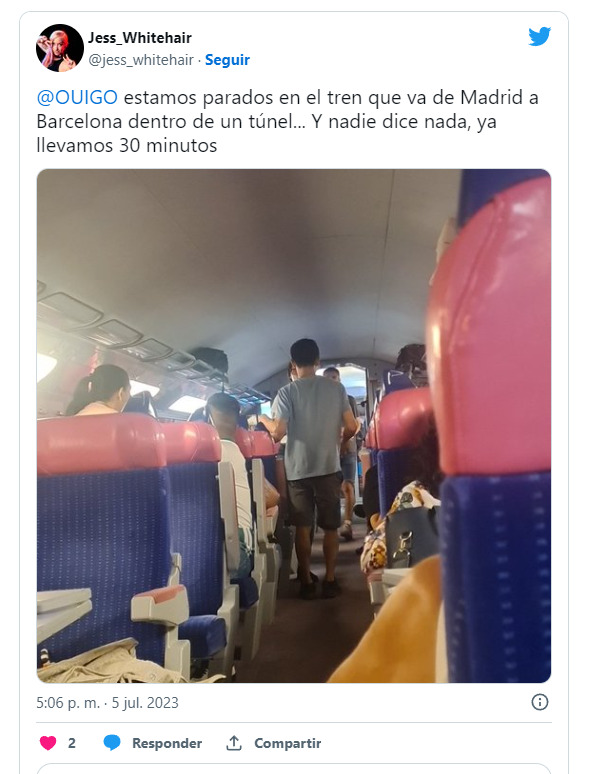 Tweets de pasajeros del tren de Ouigo