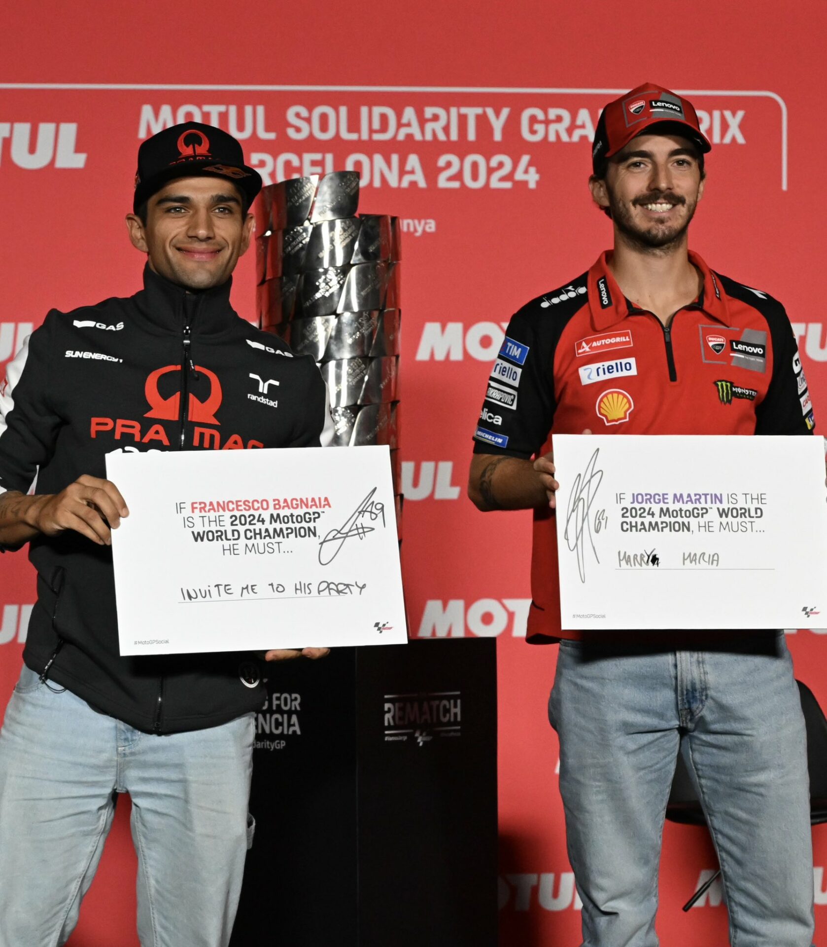 Jorge Martín y Pecco Bagnaia en la rueda de prensa MotoGP