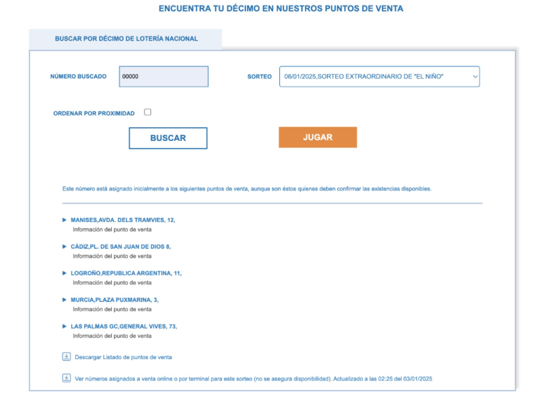 Sorteo de El Niño