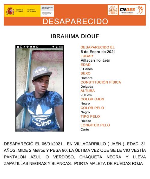 IBRAHIMA DIOUF desapareció en Villacarrillo- Jaen