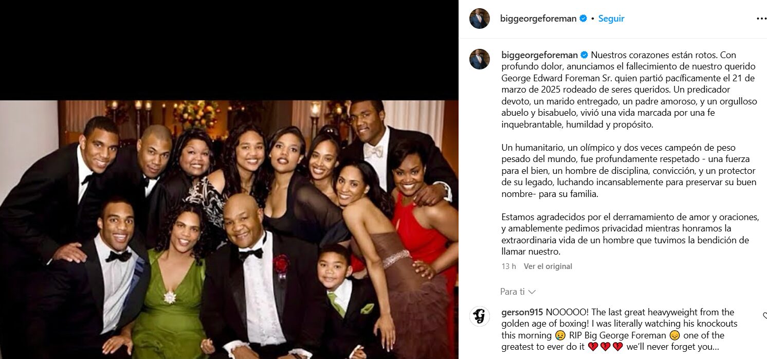 La familia de Foreman anuncian la noticia