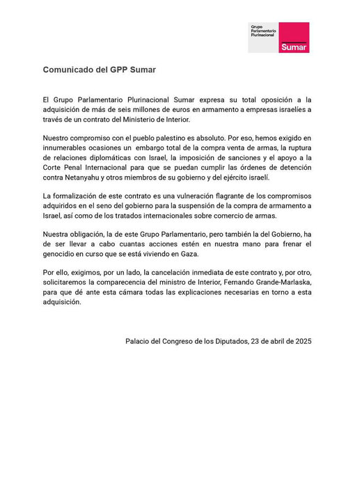 Comunicado del GPP Sumar