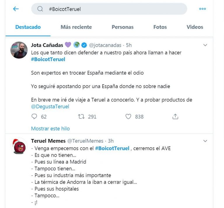 Un «hashtag» que llama al boicot convierte en tendencia a Teruel en Twitter