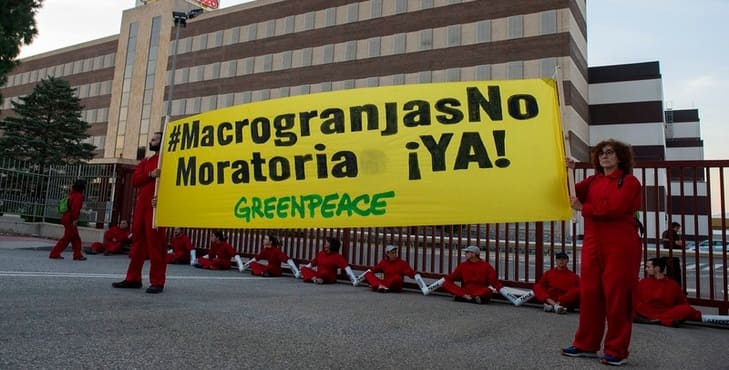 Greenpeace bloquea la sede de El Pozo en Murcia y denuncia sus macrogranjas