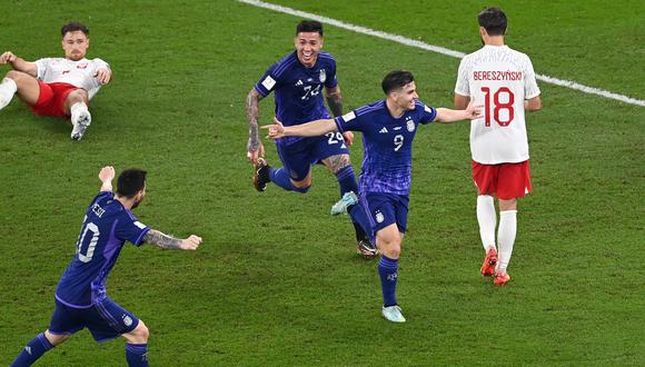 Argentina celebrando un gol contra Polonia en el mundial