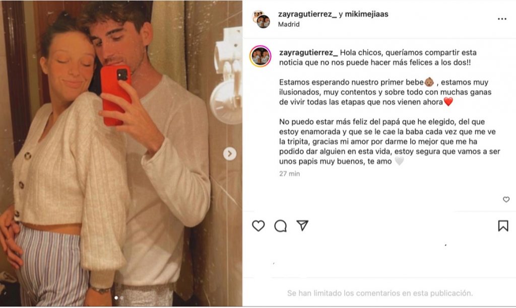 Publicación De Zayra Gutiérrez Y Miguel Mejías En Su Perfil De Instagram 