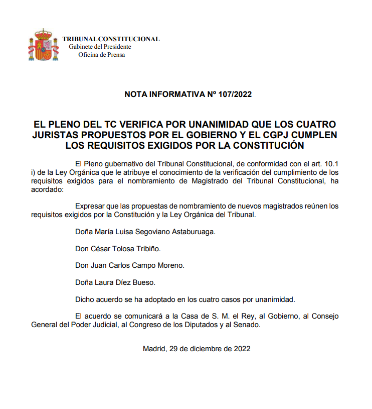 Imagen De El Constitucional Confirma La Idoneidad De Los Magistrados Propuestos Por Gobierno Y Cgpj 1 Constitucional