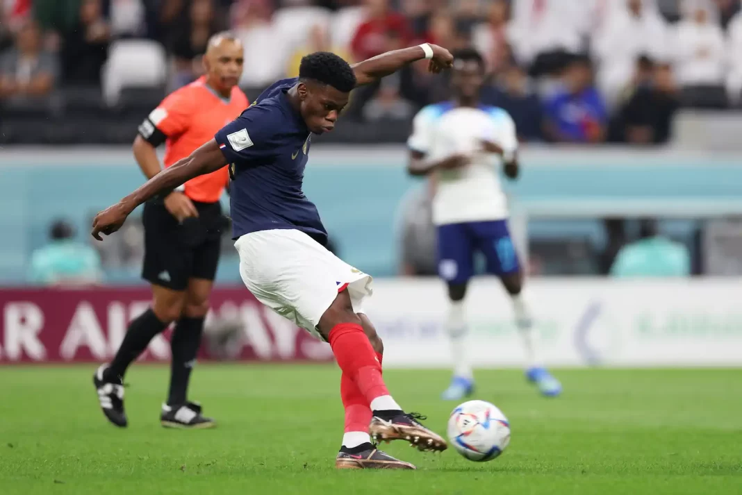 Tchouameni marcando el 0-1 para Francia