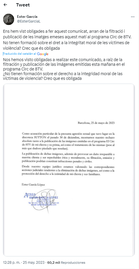 Imagen De La Presunta Víctima De Dani Alves Estudia Emprender Acciones Legales Contra Un Programa 1 Twitter Ester Garcia